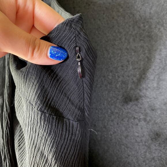 Express Womens Blouse Black Crew Neck Tie Tank 100% Silk Lined Side Zip XL - Picture 8 of 11